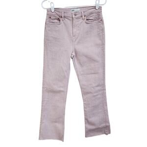 Zara Bootcut Jeans High Rise Regular Fit Raw Hem Stretch Denim Light Pink Size 4